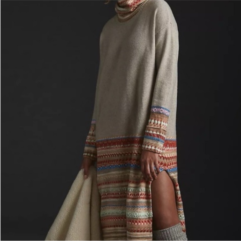 Anthropologie midi relaxed sweater dress with multicolor print